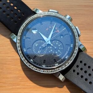 Movado Black Chronograph Watch with Silver Accents